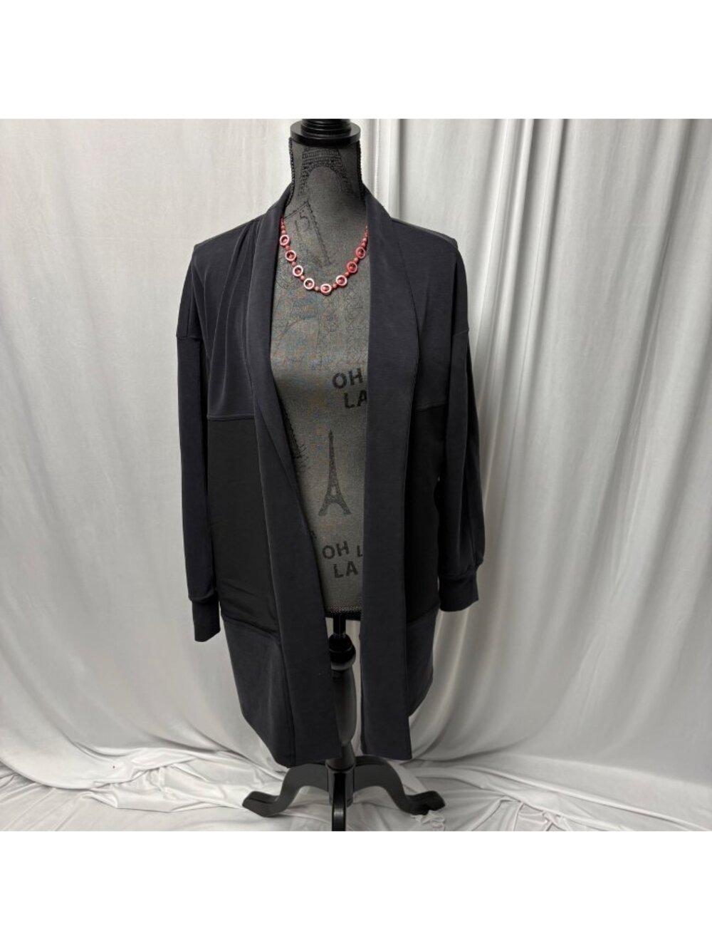 FLX Black Open Front Longline Cardigan Womens Size XS Stretch Jacket